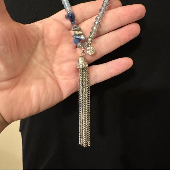Simply Vera Vera Wang Necklace - long silver w/ blue glass & lapis stone beads - Picture 8 of 14